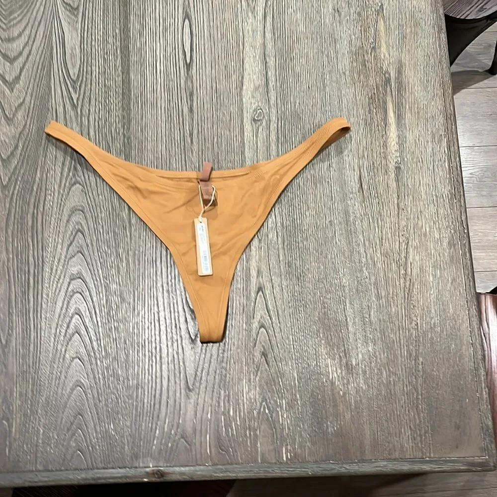 NWT Skims Recycled Swim Thong Bikini Bottom Swimwear Stretch Low Rise Almond 3X